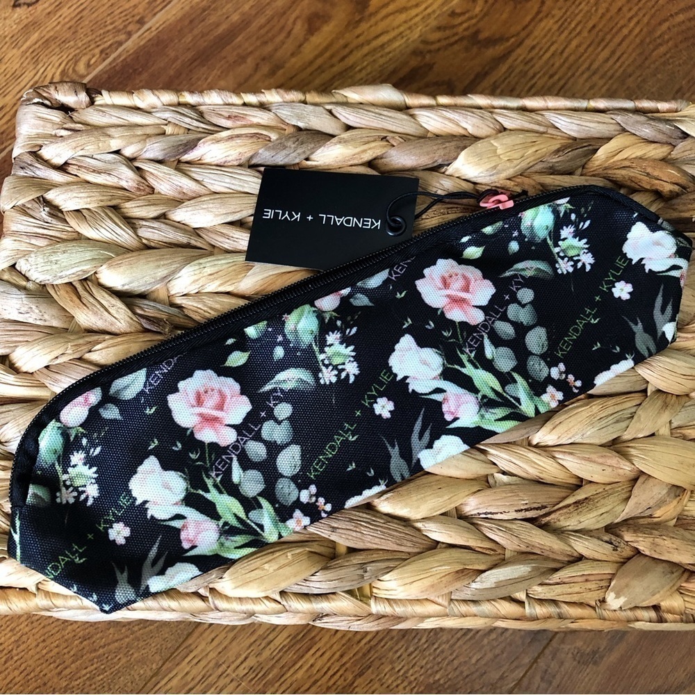 Kendall & Kylie black floral small zippered cosmetic bag